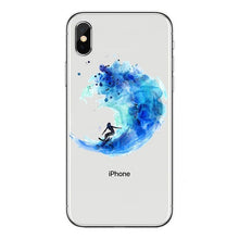 Load image into Gallery viewer, Surfboard and Surfing sunset Cool Soft Transparent TPU Phone Case For iPhone8 8Plus 7 7Plus 6DPlus 5S SE Surfer girl Case