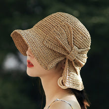 Load image into Gallery viewer, Wide Brimmed Raffia Bow Hat