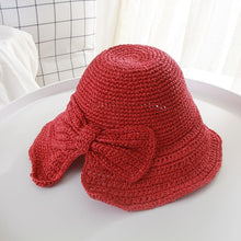 Load image into Gallery viewer, Wide Brimmed Raffia Bow Hat
