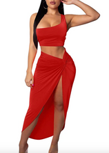 Load image into Gallery viewer, One Shoulder Long Slit Skirt 2 Pieces Dress