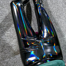 Load image into Gallery viewer, Pleather Rainbow Prism Black Leggings