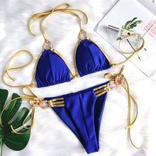 Load image into Gallery viewer, Crystal and Gold Metallic Accent Bikini