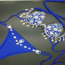 Load image into Gallery viewer, Jeweled Tassled Bikini (metallic colors)
