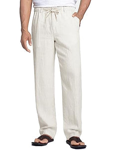 Men's Casual Linen Elastic Waist Drawstring Trousers