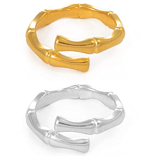 Handmade Jewelry Silver Color/Gold Color Bamboo Resizable Rings - ( / Silver Color )