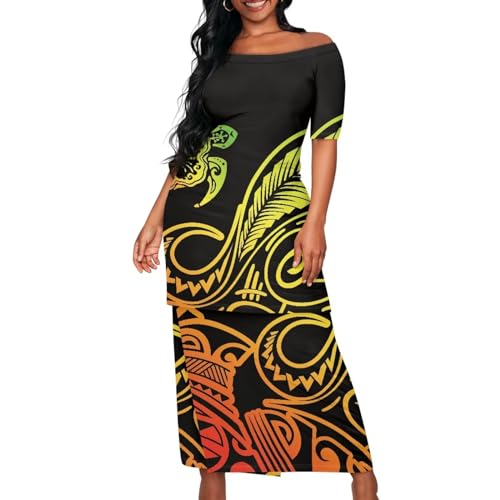 maxi lizzie dress 4xl 2 Pc. Plus Size Women's Polynesian (up to 4XL) 2XL / Orange girls New Year dress Rosette Crochet Maxi Dress shirt and skirt two Color:Midnight Teal