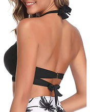 Load image into Gallery viewer, Retro Black Push Up Halter Padded Swimsuit Top Only (up to 24 Plus)