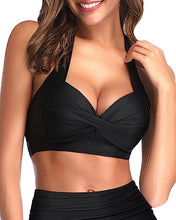 Load image into Gallery viewer, Retro Black Push Up Halter Padded Swimsuit Top Only (up to 24 Plus)