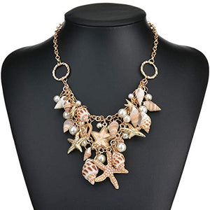 Ornate Pearl Starfish & Shell Necklace