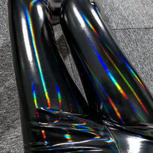 Load image into Gallery viewer, Pleather Rainbow Prism Black Leggings