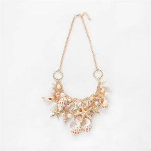 Ornate Pearl Starfish & Shell Necklace