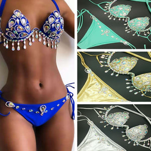 Jeweled Tassled Bikini (metallic colors)