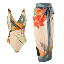 Load image into Gallery viewer, Tropical Print Swimsuit and Matching Sarong