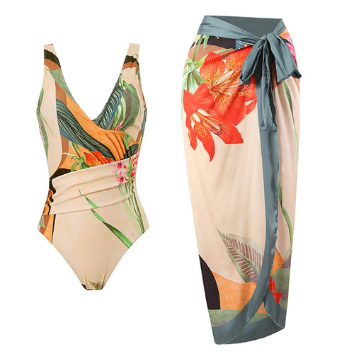 Tropical Print Swimsuit and Matching Sarong