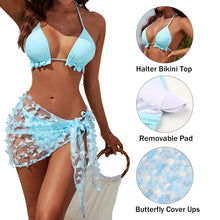 Load image into Gallery viewer, 3 Piece Pastel Butterfly Bikini and Sheer Sarong