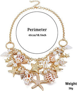 Ornate Pearl Starfish & Shell Necklace