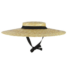 Load image into Gallery viewer, Straw Boater Hat for Women with Chin Strap &amp; Lining