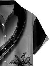 Load image into Gallery viewer, Casual Black and Grey Tropical Print Bowling Shirt (with pocket)