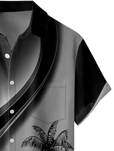 Casual Black and Grey Tropical Print Bowling Shirt (with pocket)