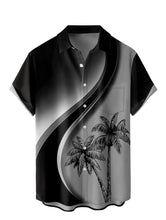 Load image into Gallery viewer, Casual Black and Grey Tropical Print Bowling Shirt (with pocket)