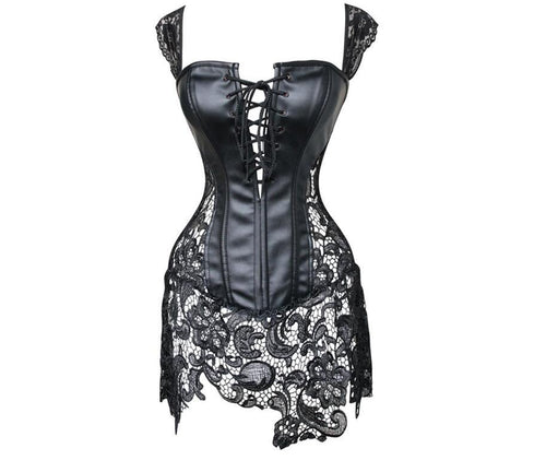 Faux Leather Cutout Ribbon Corset (up to 6XL)
