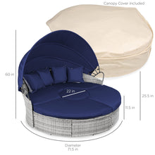 Load image into Gallery viewer, Rattan Outdoor Daybed w Pillows, Adjustable Seats, Clips, Retractable Canopy, Cover, Weather-Resistant Cushions