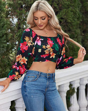 Load image into Gallery viewer, Off Shoulder Crop Top Ruched Lantern Sleeve Blouse