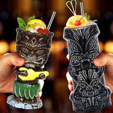 Load image into Gallery viewer, Set of 4 Ceramic Tropical Tiki Mugs