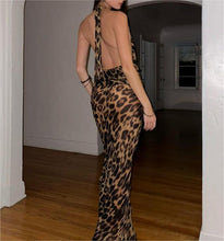 Load image into Gallery viewer, Leopard Print Halter Dress Deep V Neck with Sash