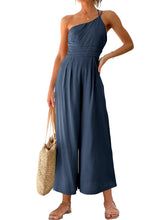 Load image into Gallery viewer, One Shoulder Pleated High Waist Casual Wide Leg Romper with Pockets