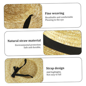 Straw Boater Hat for Women with Chin Strap & Lining