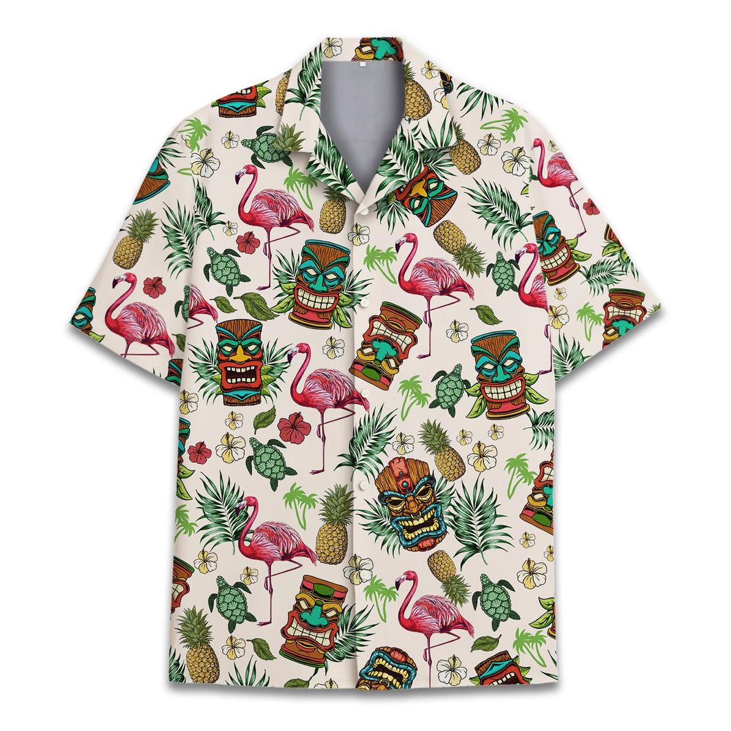 Tropical Tiki Button Down Short Sleeve Shirt (up to 5XL)