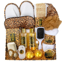 Load image into Gallery viewer, Deluxe 20 Pcs Skin Care Set Leopard Print. Home Spa Kits with Shower Gel, Body Lotion, Manicure Set.