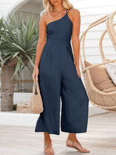 Load image into Gallery viewer, One Shoulder Pleated High Waist Casual Wide Leg Romper with Pockets