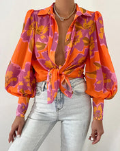 Load image into Gallery viewer, Floral Front Tie Bell Sleeved Blouse