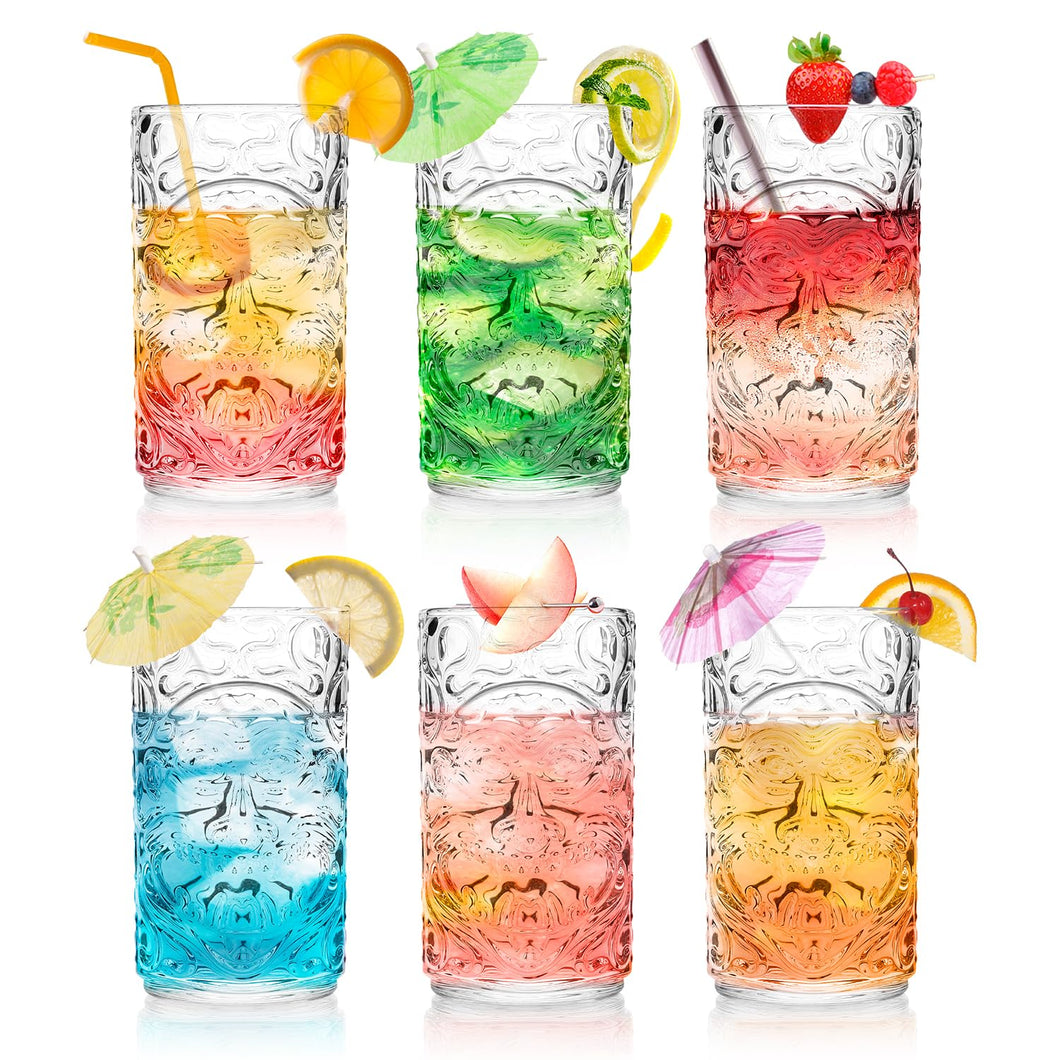 Set of 6 Crystal Tiki Cocktail Glasses - 13.5oz