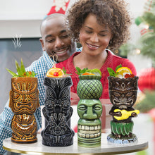 Load image into Gallery viewer, Set of 4 Ceramic Tropical Tiki Mugs