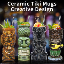 Load image into Gallery viewer, Set of 4 Ceramic Tropical Tiki Mugs