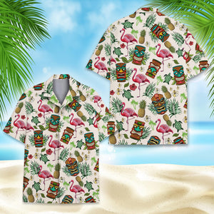 Tropical Tiki Button Down Short Sleeve Shirt (up to 5XL)