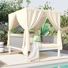 Load image into Gallery viewer, Outdoor Patio Wicker Sun Bed  with Moveable Canopy and Cushion