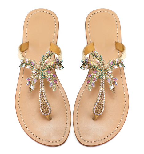 Embellished Summer Sandals with Palm Tree Design (up to size 12)