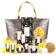 Load image into Gallery viewer, Luxetique Tahiti Island Bath Gift Set, 15pcs Luxury Self Care Kit with Bath Bombs, Essential Oil, Hand Cream, Bath Salt, Tote Bag