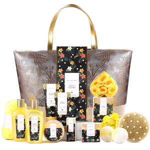 Luxetique Tahiti Island Bath Gift Set, 15pcs Luxury Self Care Kit with Bath Bombs, Essential Oil, Hand Cream, Bath Salt, Tote Bag