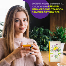 Load image into Gallery viewer, Premium Organic Tea Bag 80 Pack Sampler Designer Tin Book Gift Set 10 Per Flavor Assorted Variety Exotic Fruit Herbal Black And Green Teas Individually Wrapped (8 Flavors)