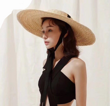 Load image into Gallery viewer, Straw Boater Hat for Women with Chin Strap &amp; Lining