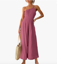 Load image into Gallery viewer, One Shoulder Pleated High Waist Casual Wide Leg Romper with Pockets