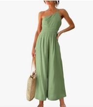 Load image into Gallery viewer, One Shoulder Pleated High Waist Casual Wide Leg Romper with Pockets