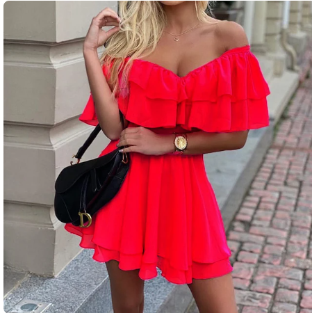 Ruffled Chiffon Off Shoulder Mini Dress