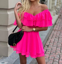 Load image into Gallery viewer, Ruffled Chiffon Off Shoulder Mini Dress