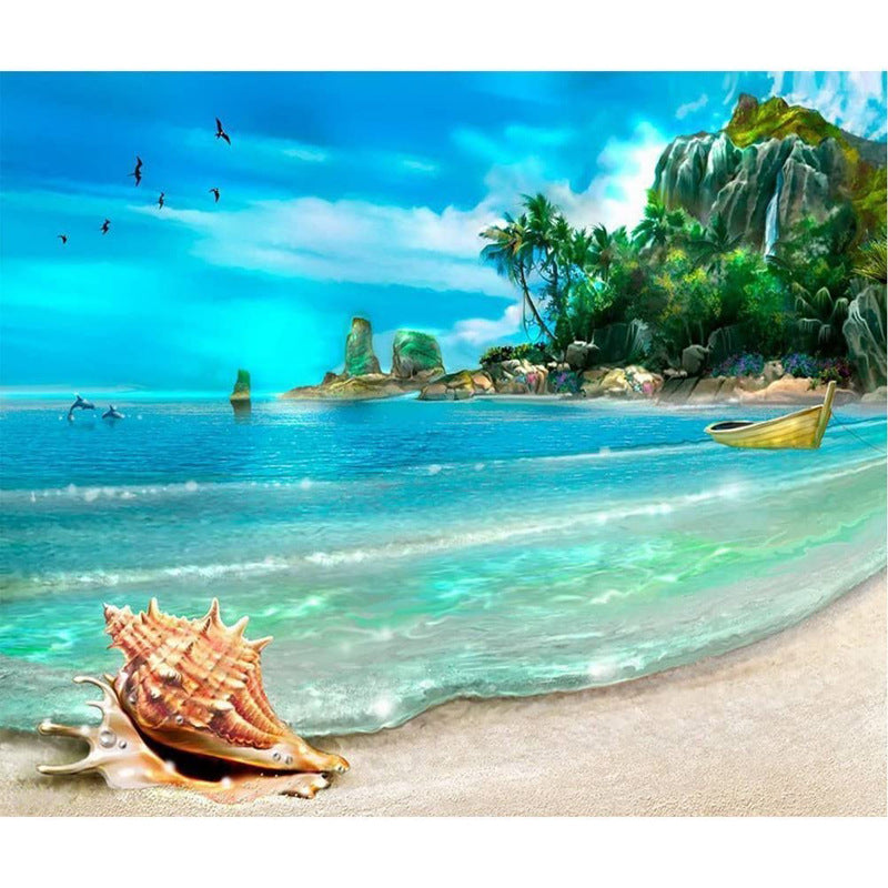 5D Diamond Painted Tropical Beach Seascape